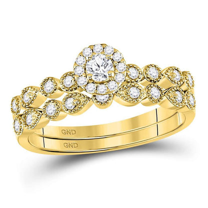 10k Yellow Gold Round Diamond Stackable Bridal Wedding Ring Set 1/3 Cttw