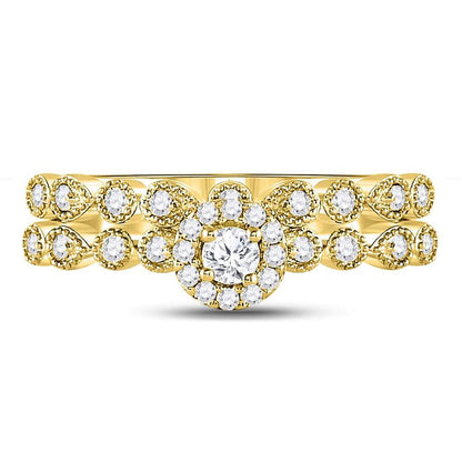 10k Yellow Gold Round Diamond Stackable Bridal Wedding Ring Set 1/3 Cttw