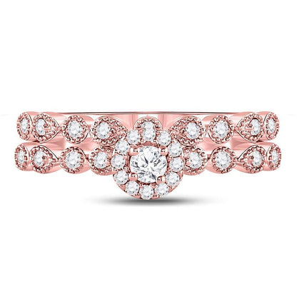 10k Rose Gold Round Diamond Stackable Bridal Wedding Ring Set 1/3 Cttw