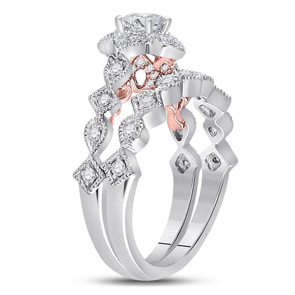 14k Two-tone Gold Round Diamond Bridal Wedding Ring Set 3/4 Cttw (Certified)