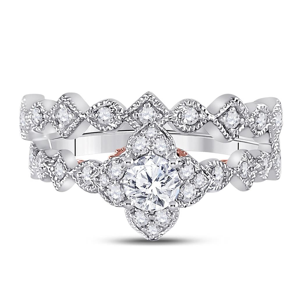 14k Two-tone Gold Round Diamond Bridal Wedding Ring Set 3/4 Cttw (Certified)