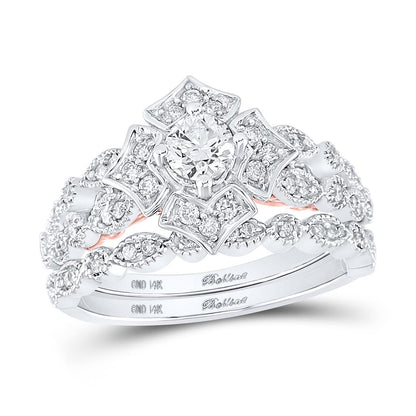 14k Two-tone Gold Round Diamond Bridal Wedding Ring Set 3/4 Ctw (Certified)