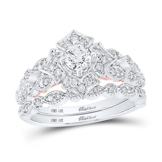 14k Two-tone Gold Round Diamond Bridal Wedding Ring Set 3/4 Ctw (Certified)