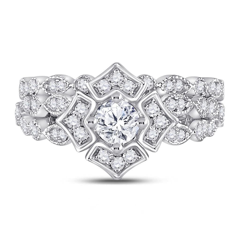 14k Two-tone Gold Round Diamond Bridal Wedding Ring Set 3/4 Ctw (Certified)