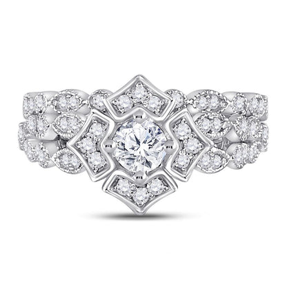14k Two-tone Gold Round Diamond Bridal Wedding Ring Set 3/4 Ctw (Certified)