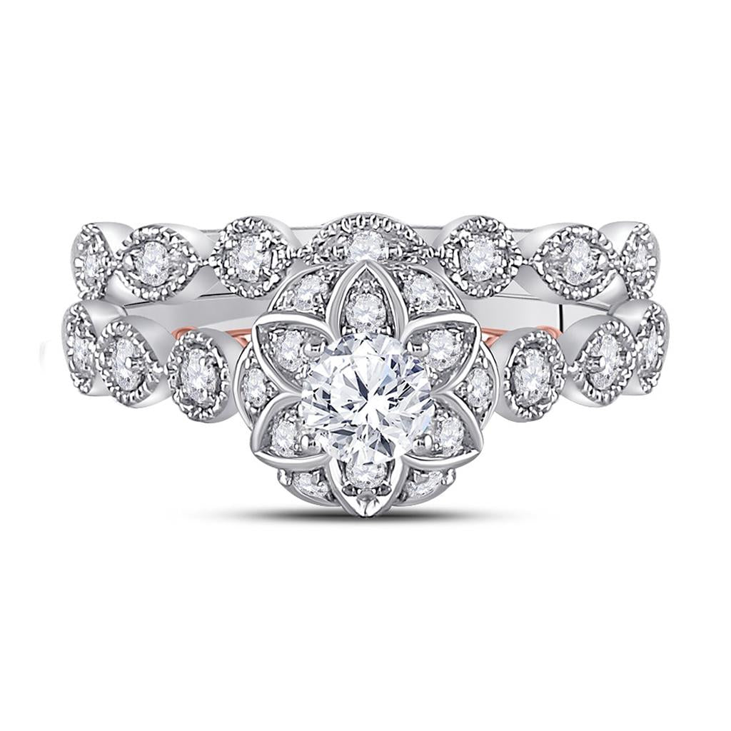 14k Two-tone Gold Round Diamond Bridal Wedding Ring Set 3/4 Ctw (Certified)
