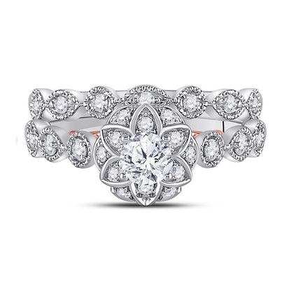 14k Two-tone Gold Round Diamond Bridal Wedding Ring Set 3/4 Ctw (Certified)