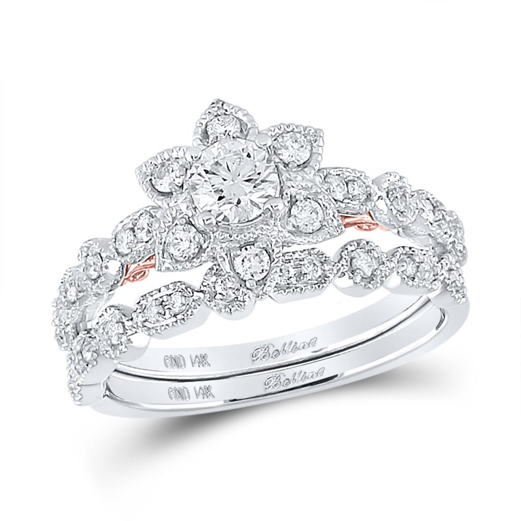 14k Two-tone Gold Round Diamond Bridal Wedding Ring Set 3/4 Ctw (Certified)