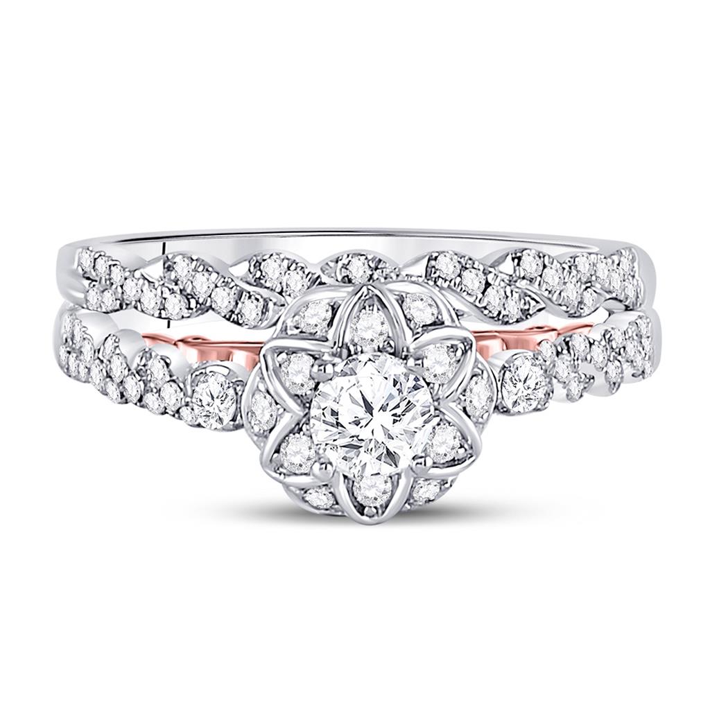 14k Two-tone Gold Round Diamond Bridal Wedding Ring Set 3/4 Ctw (Certified)