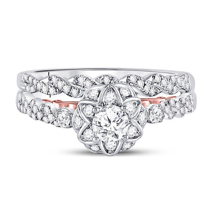 14k Two-tone Gold Round Diamond Bridal Wedding Ring Set 3/4 Ctw (Certified)