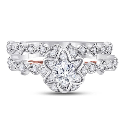 14k Two-tone Gold Round Diamond Bridal Wedding Ring Set 3/4 Cttw (Certified)