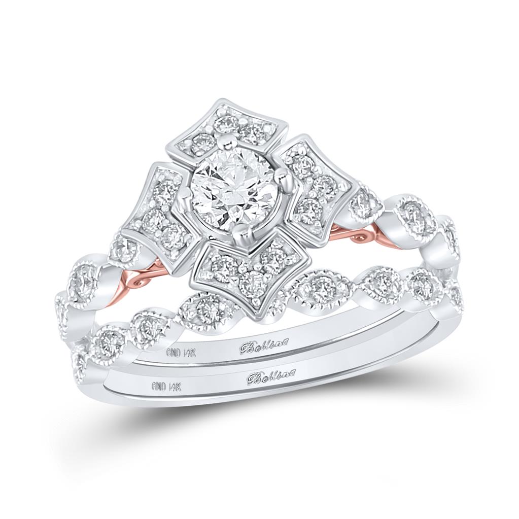 14k Two-tone Gold Round Diamond Bridal Wedding Ring Set 3/4 Cttw (Certified)