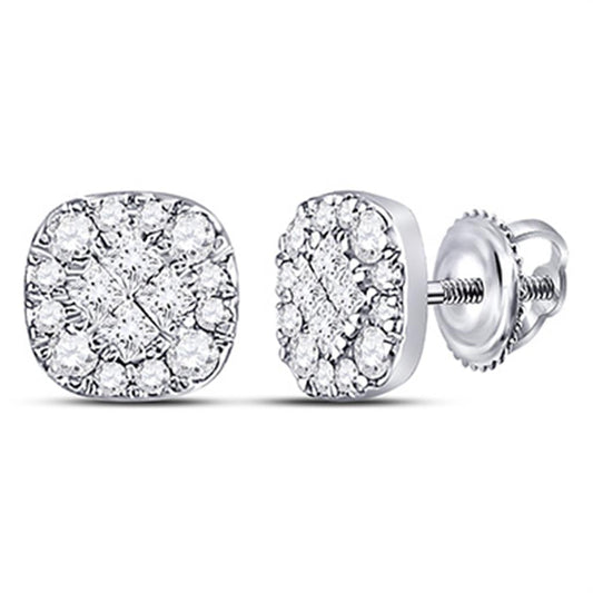14k White Gold Princess Round Diamond Square Cluster Earrings 1/4 Cttw