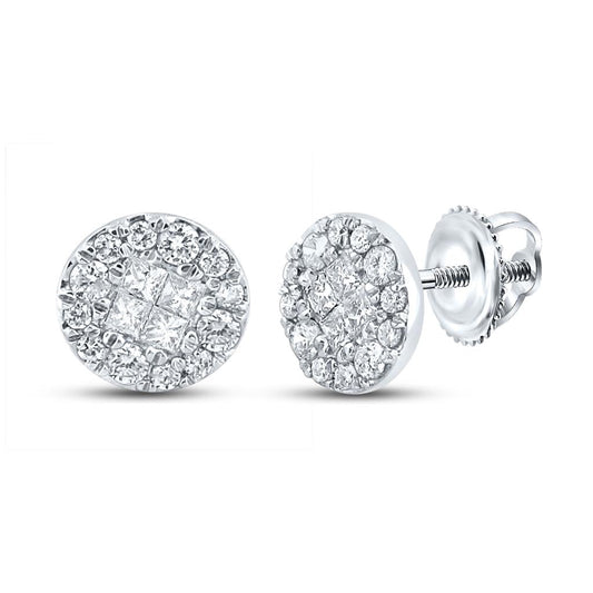 14k White Gold Princess Round Diamond Cluster Earrings 1/4 Cttw