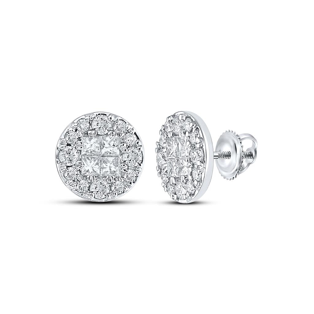 14k White Gold Princess Diamond Cluster Earrings 1/2 Cttw