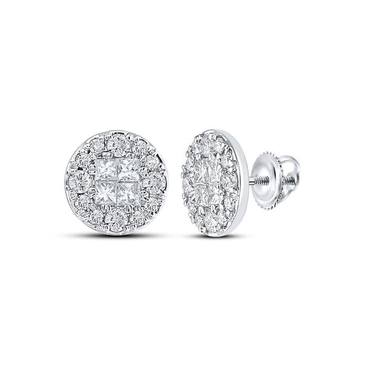 14k White Gold Princess Diamond Cluster Earrings 1/2 Cttw