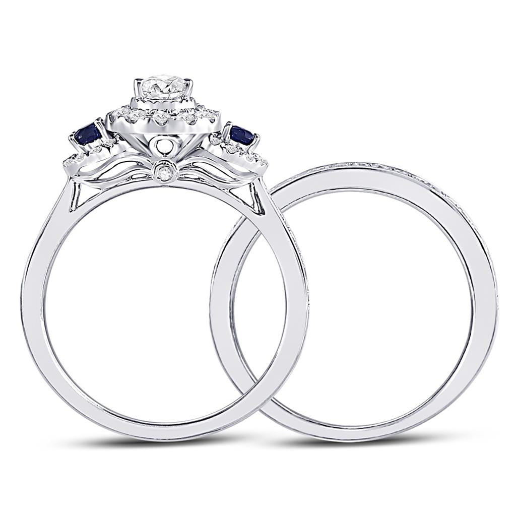 14k White Gold Pear Diamond Bridal Wedding Ring Set 7/8 Cttw (Certified)