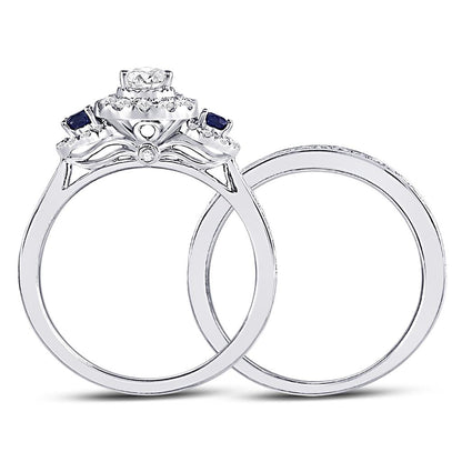 14k White Gold Pear Diamond Bridal Wedding Ring Set 7/8 Cttw (Certified)