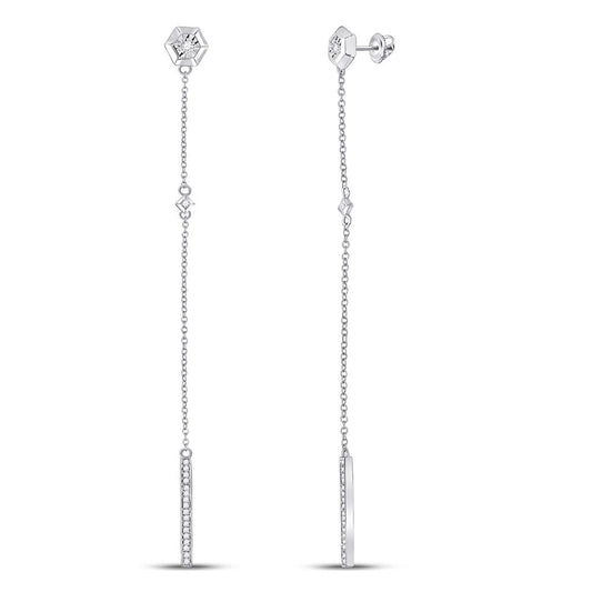 Sterling Silver Round Diamond Drop Dangle Earrings 1/5 Cttw
