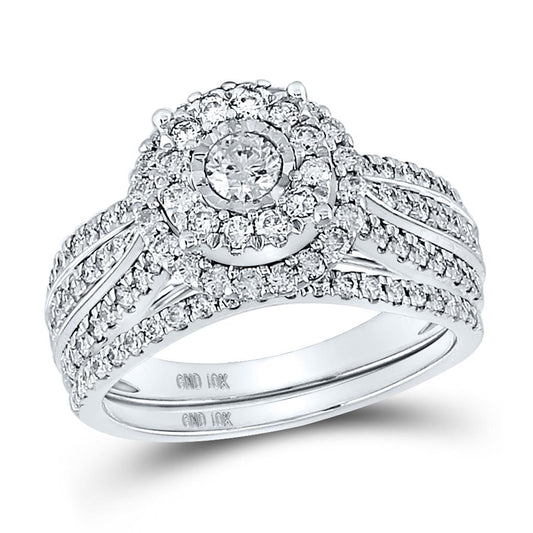 14k White Gold Round Diamond Bridal Wedding Ring Set 1-1/4 Cttw (Certified)