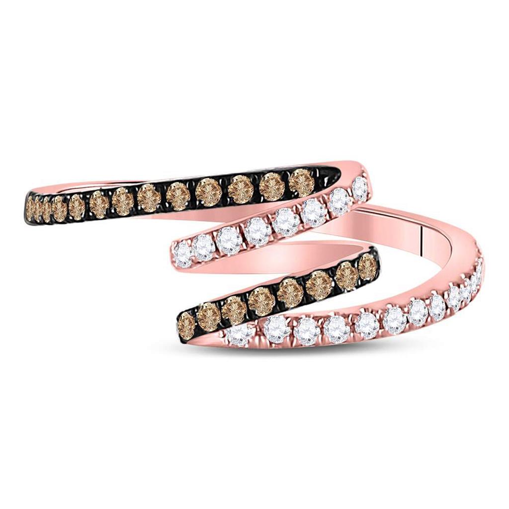 14k Rose Gold Round Brown Diamond Spiral Coil Band Ring 1/3 Cttw