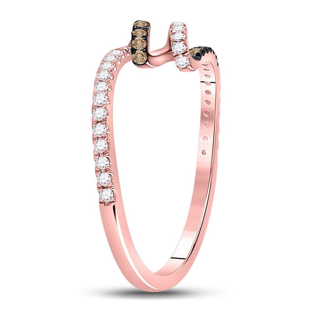 14k Rose Gold Round Brown Diamond Spiral Coil Band Ring 1/3 Cttw