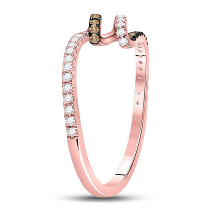 14k Rose Gold Round Brown Diamond Spiral Coil Band Ring 1/3 Cttw