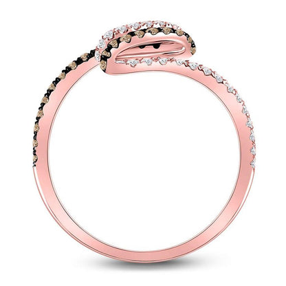14k Rose Gold Round Brown Diamond Spiral Coil Band Ring 1/3 Cttw