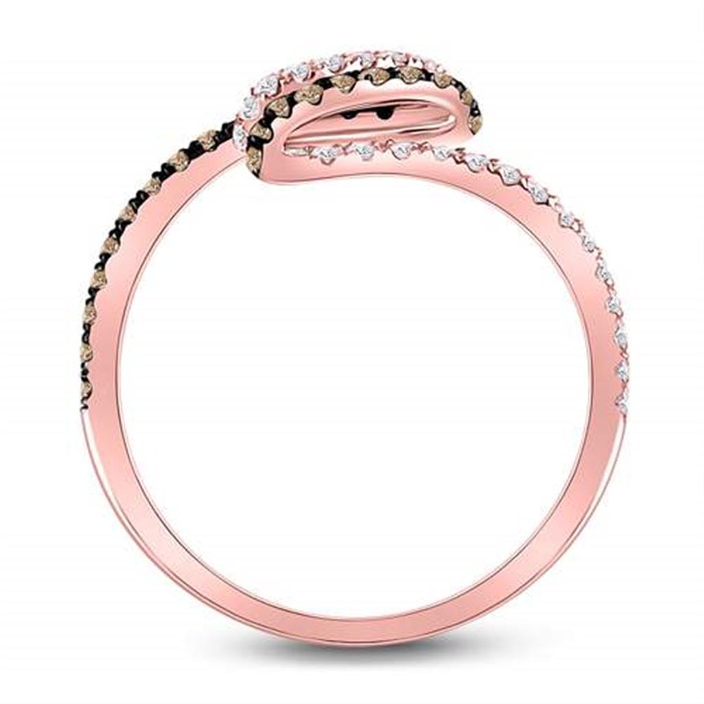 14k Rose Gold Round Brown Diamond Spiral Coil Band Ring 1/3 Cttw