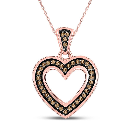 10k Rose Gold Round Brown Diamond Heart Pendant 1/10 Cttw