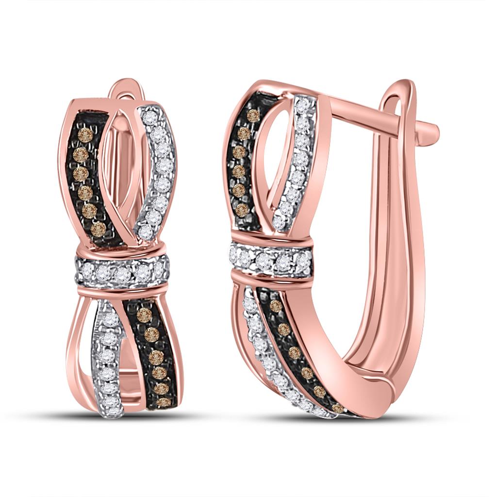 10k Rose Gold Round Brown Diamond Fashion Hoop Earrings 1/5 Ctw