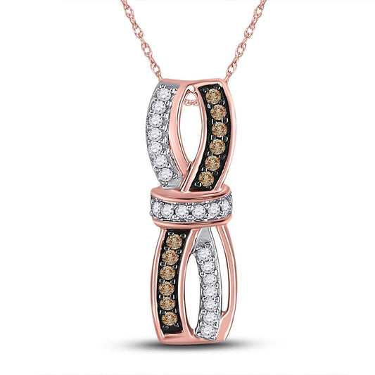 10k Rose Gold Round Brown Diamond Bound Fashion Pendant 1/4 Cttw