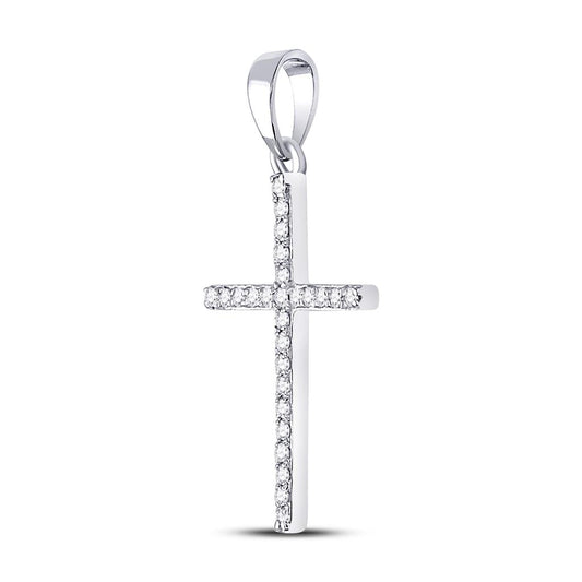14k White Gold Round Diamond Religious Cross Pendant 1/6 Cttw
