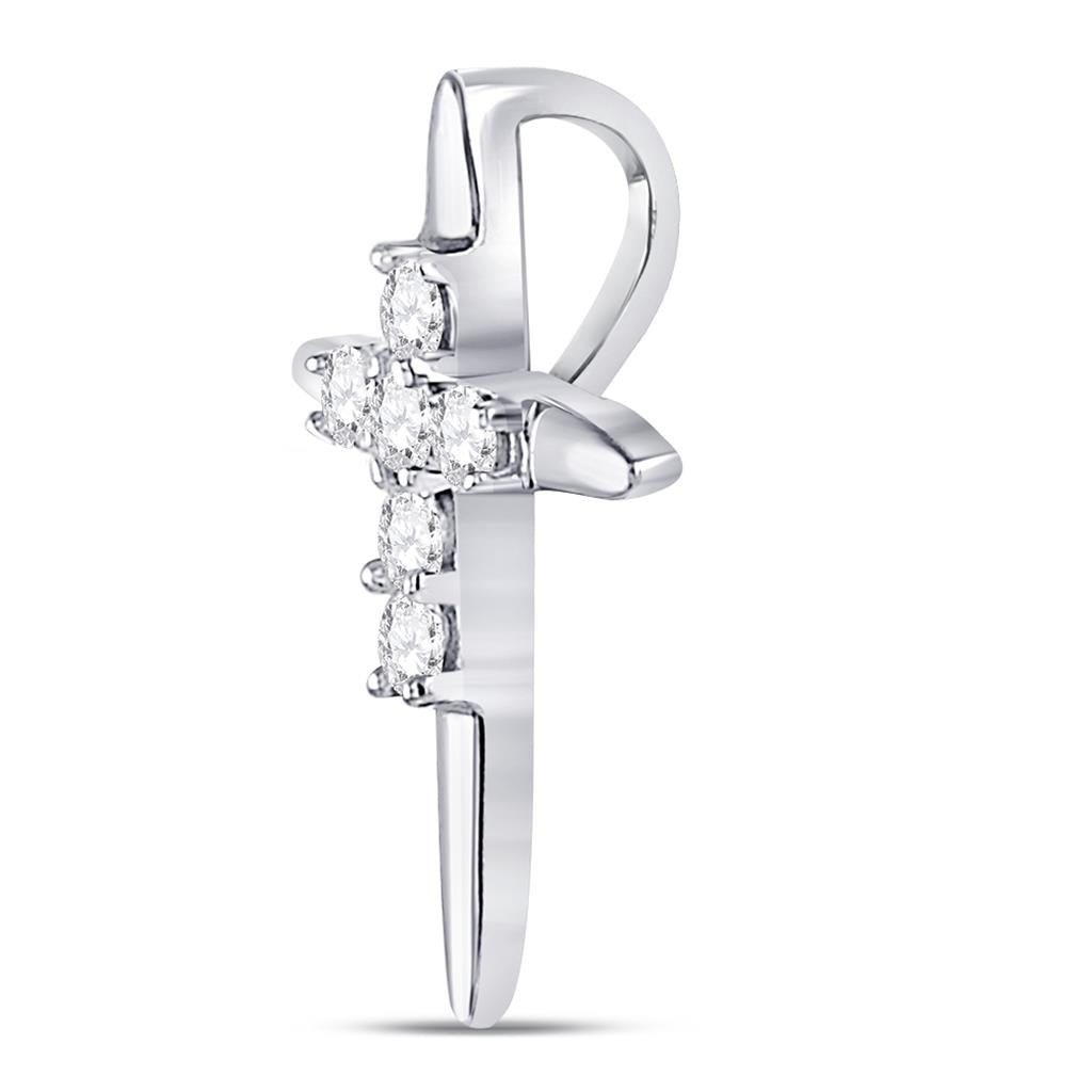 14k White Gold Round Diamond Religious Cross Pendant 1/10 Cttw