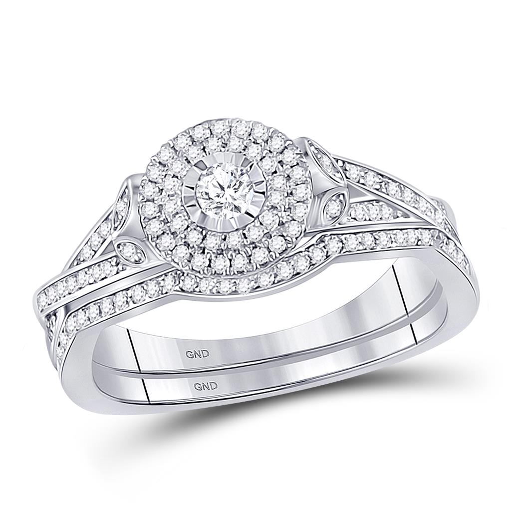 14k White Gold Round Diamond Bridal Wedding Ring Set 3/8 Cttw