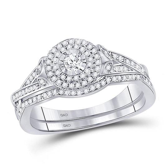 14k White Gold Round Diamond Bridal Wedding Ring Set 3/8 Cttw