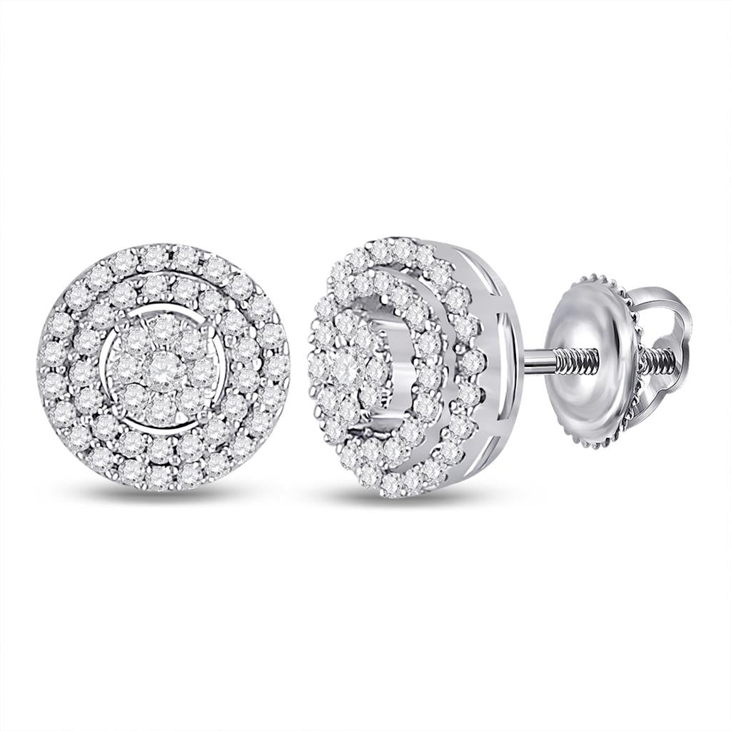 14k White Gold Round Diamond Circle Cluster Earrings 1/4 Cttw