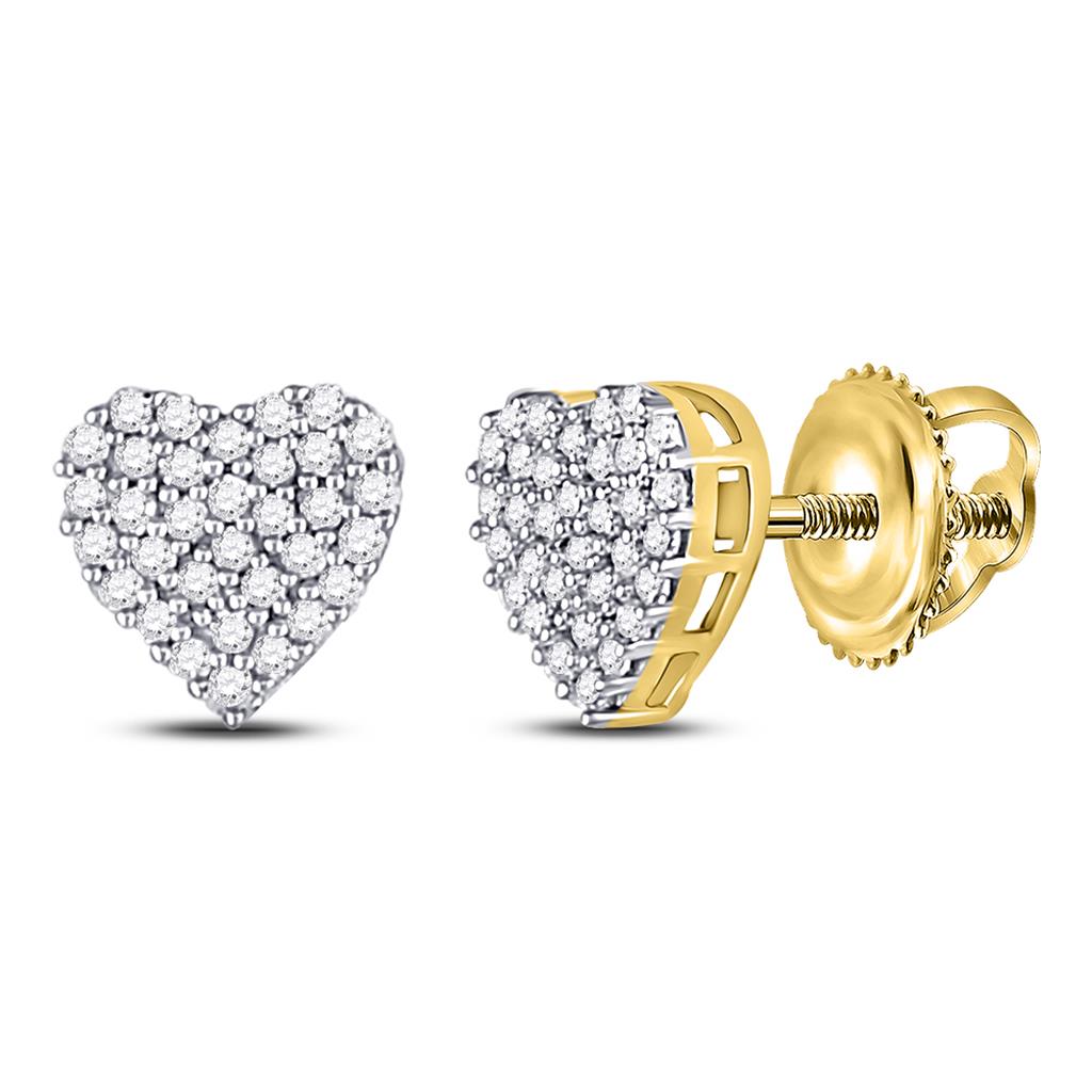 10k Yellow Gold Round Diamond Fashion Heart Earrings 1/6 Cttw