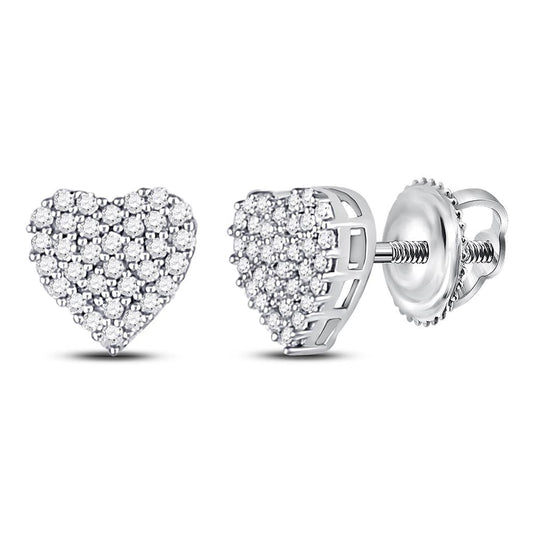 14k White Gold Round Diamond Fashion Heart Earrings 1/6 Cttw