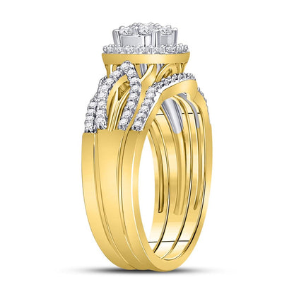 10k Yellow Gold Round Diamond Bridal Wedding Ring Set 1/2 Cttw