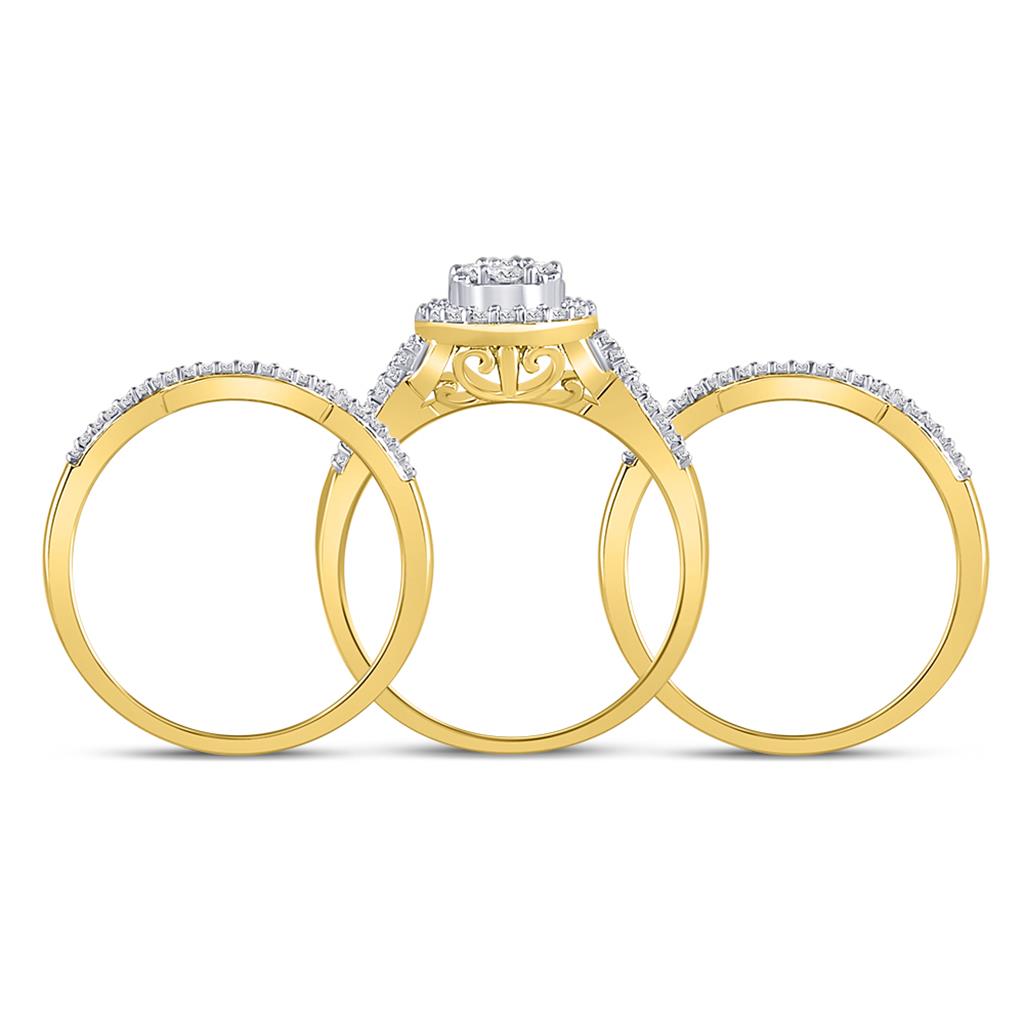 10k Yellow Gold Round Diamond Bridal Wedding Ring Set 1/2 Cttw