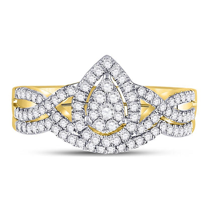 10k Yellow Gold Round Diamond Bridal Wedding Ring Set 1/2 Cttw