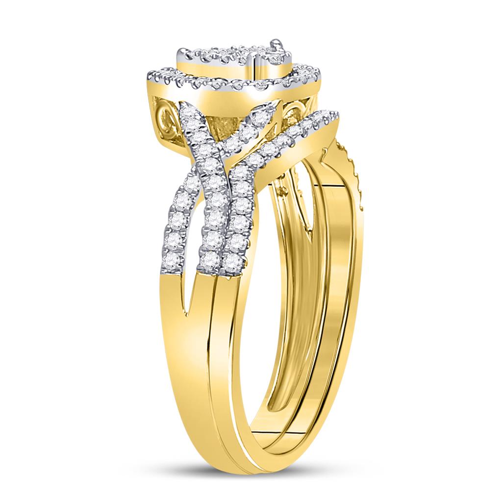 10k Yellow Gold Round Diamond Bridal Wedding Ring Set 1/2 Cttw