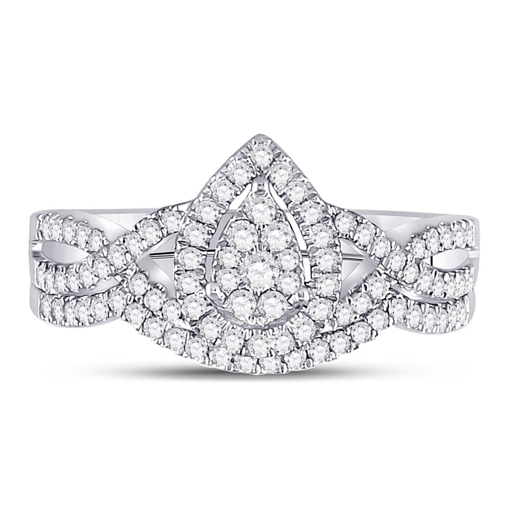 1/2 Ct. Round Diamond Tear Drop Design Bridal Engagement Ring Set 14K White Gold