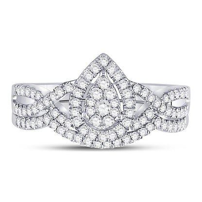 1/2 Ct. Round Diamond Tear Drop Design Bridal Engagement Ring Set 14K White Gold