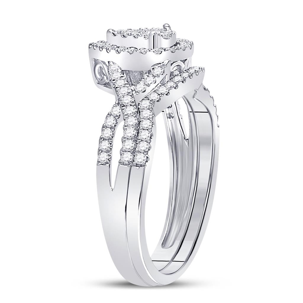 1/2 Ct. Round Diamond Tear Drop Design Bridal Engagement Ring Set 14K White Gold