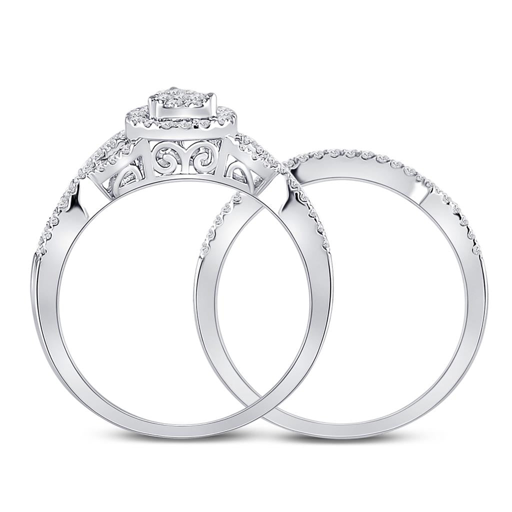 1/2 Ct. Round Diamond Tear Drop Design Bridal Engagement Ring Set 14K White Gold