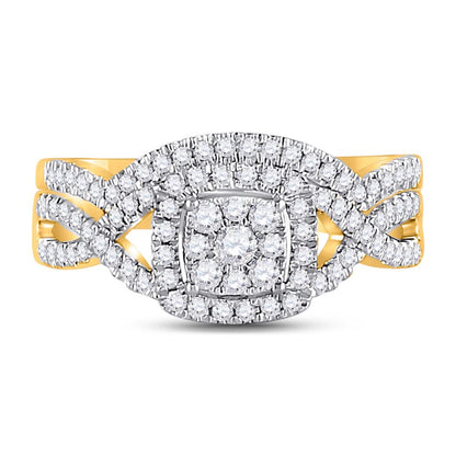 10k Yellow Gold Round Diamond Bridal Wedding Ring Set 5/8 Cttw