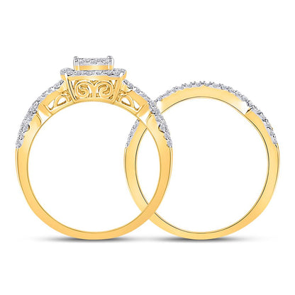 10k Yellow Gold Round Diamond Bridal Wedding Ring Set 5/8 Cttw