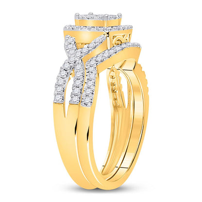 10k Yellow Gold Round Diamond Bridal Wedding Ring Set 5/8 Cttw